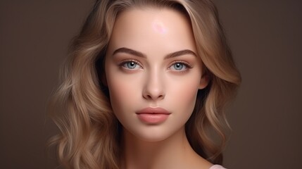 Beautiful model with short hair.A stunning woman with blonde curly hairstyle color.Fashion, cosmetics, and cosmetics. generative ai