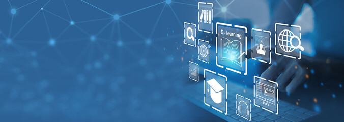 e-learning education concept, learning online with webinar, video tutorial, internet lessons
