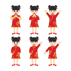 Girl character with chinese costume vector collection