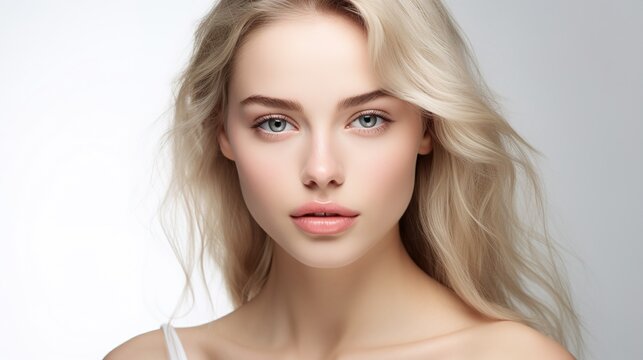 beautiful young woman with clean, fresh skin.Girl beauty care for the face. Treatment for the face. Cosmetology, beauty, and spa services. generative ai