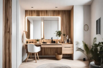 Fototapeta na wymiar a minimalist dressing area with a Scandinavian-style vanity in your bedroom 