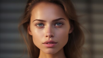 Obraz premium Woman on white background, focused on camera. lady picture in closeup. Middle-aged skincare, beauty, cosmetology concept, healthy face skin care. generative ai