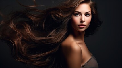 Fototapeta premium portrait of a beautiful woman with long hair, hair treatment, spa 