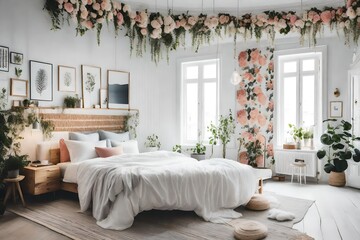 Incorporate floral patterns in your Scandinavian bedroom for a touch of femininity 
