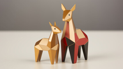 Two figures of artiodactyls in the style of low poly