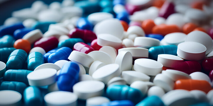 drugs pill tablet medicine close up 3D image Design. Illustration of the antibiotic pill capsule medical drug 