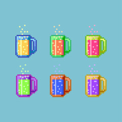 Pixel art sets of beer with variation color items asset. simple bits of beer on pixelated style.8bits perfect for game asset or design asset element for your game design asset