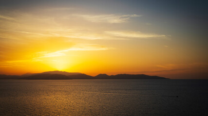 A view from the Aegean sea. A landscape photo taken at sunset.