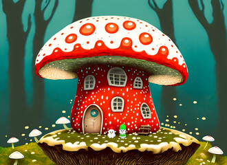 A dwarf house that looks like a fly agaric in the fairytale forest