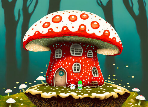 A dwarf house that looks like a fly agaric in the fairytale forest