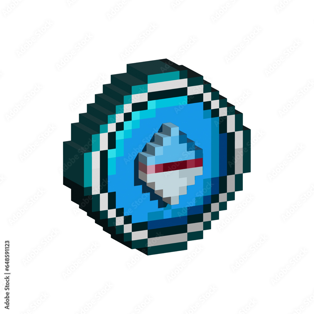 Poster isometric pixel art 3d of compas for items asset. simple 3d of compas for game on pixelated style.8b