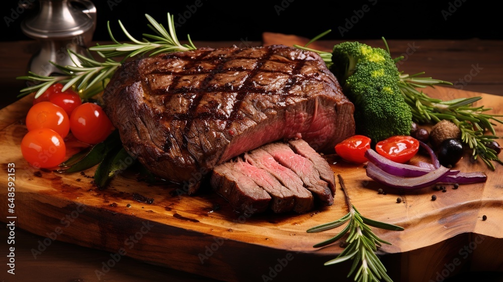 Wall mural grilled beef steak with vegetables. generative ai