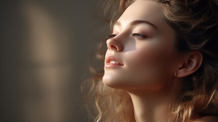 Fototapeta premium Fresh beauty model young spa gorgeous female beauty lady eyes face healthy pure skin natural makeup. generative ai