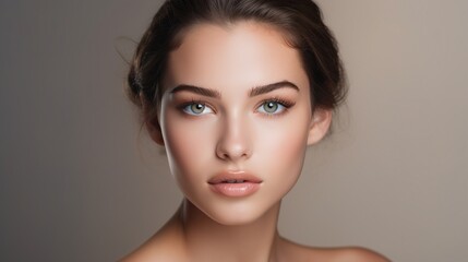 Concept for Beauty and Skincare. Natural young woman's face with no makeup. generative ai - obrazy, fototapety, plakaty