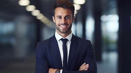 Portrait of a Business Concept Handsome A businessman holds hands with a confident expression on his face. The background is white. generative ai
