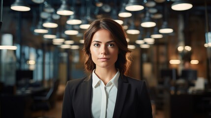 Fototapeta premium Portrait of successful female professional with her arms crossed in office. generative ai