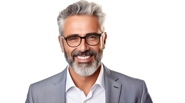portrait of a smiling mature businessman on white background. generative ai