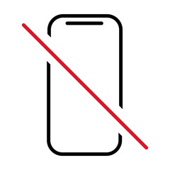 Mobile forbidden icon, no use phone sign, ban smartphone label vector illustration