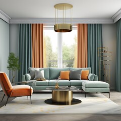 modern classic stylish living room vibrant color furniture and curtain accent home interior daylight cosy comfort beautiful house background