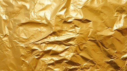 Crinkled, golden foil texture background, evoking a sense of opulence and luxury with its metallic sheen. Ideal for high-end packaging, invitations, and glamorous design concepts. - obrazy, fototapety, plakaty