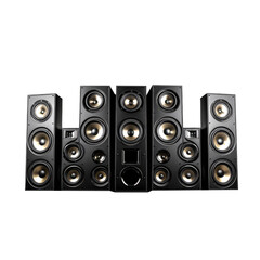 many audio speakers isolated on white