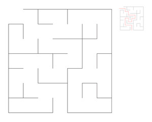 Square maze,  logic game with labyrinths.  maze game. A maze with answers
