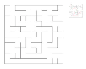 Square maze,  logic game with labyrinths.  maze game. A maze with answers