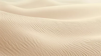 Foto op Plexiglas Rippling sand dunes texture background, with undulating patterns and soft, neutral tones. Ideal for tranquil desert-inspired artwork and serene landscapes. © Kanisorn