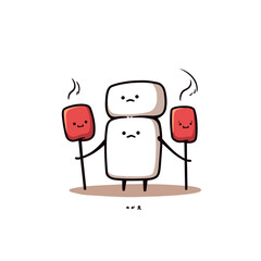 marshmallow roaster toasts a marshmallow in minimalistic, black and red line work, japan web vector illustration