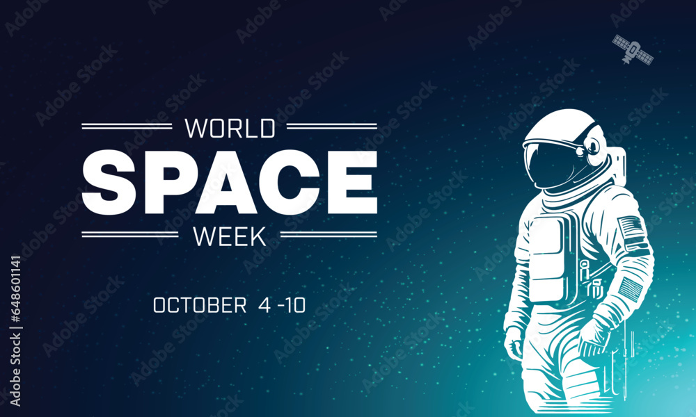 Wall mural world space week design with an astronaut in space. vector illustration