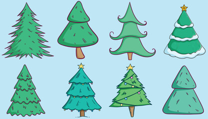 Christmas Decoration Trees Beautiful Doodle Set Graphic Design for Xmas Projects