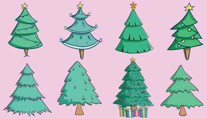 Christmas Decoration Trees Beautiful Doodle Set Graphic Design for Xmas Projects