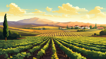 agriculture background with vineyard field. ai generative