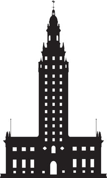 Simple black flat drawing of the American historical landmark monument of the FREEDOM TOWER, MIAMI