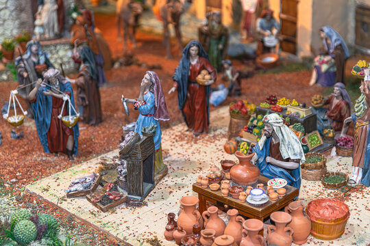 recreation of a market, Christmas Bethlehem figures