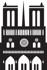 Simple black flat drawing of the French historical landmark monument of the NOTRE DAME DE PARIS, PARIS