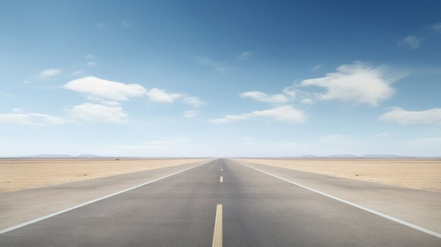 An empty road stretching through a vast desert landscape