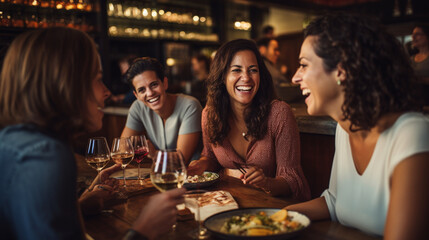 Friends Sharing Tapas and Sangria at a Spanish Tapas Bar , meeting friends at a restaurant, bokeh