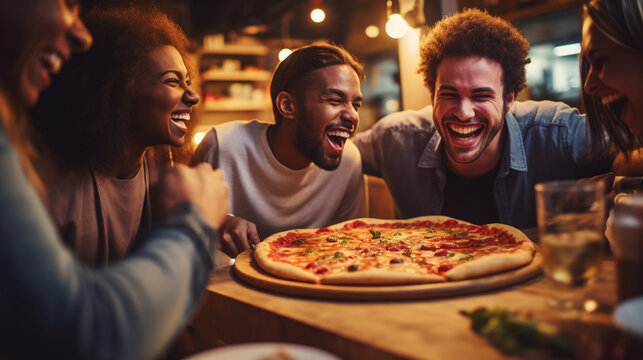 Friends Pizza Party Top View Stock Photo - Image of celebration, celebrate:  98060748