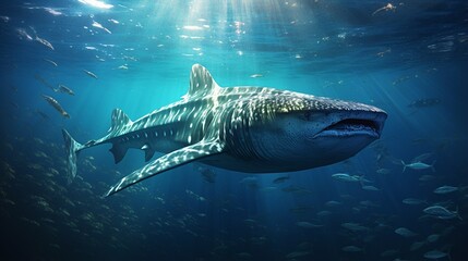 Naklejka premium the world's largest fish, a whale shark, swimming in the water