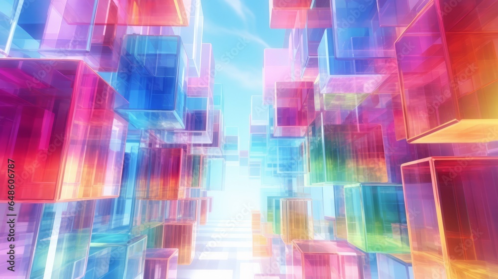 Aufkleber Abstract colorful cubes floating in the sky