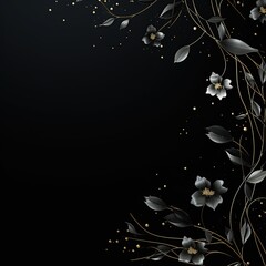 Simple black background, empty space for text, floral elements