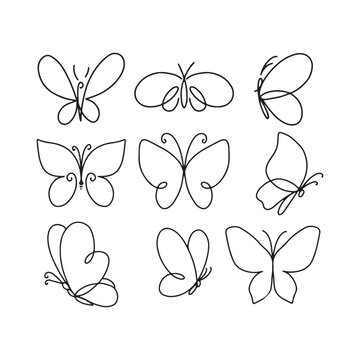 Butterfly line art. Simple minimal butterfly line tattoo icon logotype