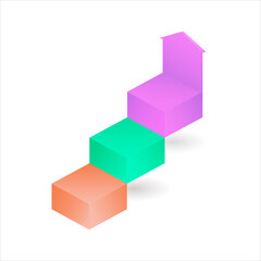 Obraz premium Business infographics in the form of a 3-step staircase ending with an up arrow. 3 d. Vector illustration.