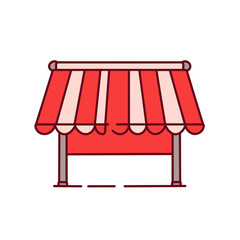 Awning vector icon in minimalistic, black and red line work, japan web