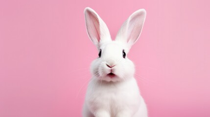 Fototapeta premium cute animal pet rabbit or bunny white color smiling and laughing isolated with copy space for easter background, rabbit, animal, pet, cute, fur, ear, mammal, background, celebration, generate by AI