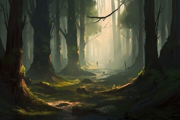A serene woodland path leading through a lush forest