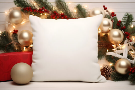 Christmas Throw pillow cushion product mockup, Christmas White Pillow Mockup