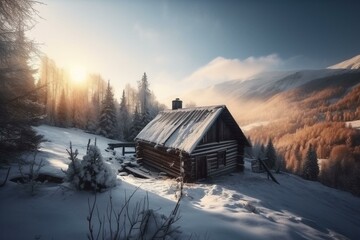Fototapeta na wymiar Romantic tale set in snowy mountain. Generative AI