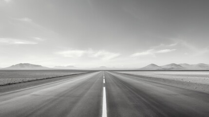 A black and white photo of an empty highway